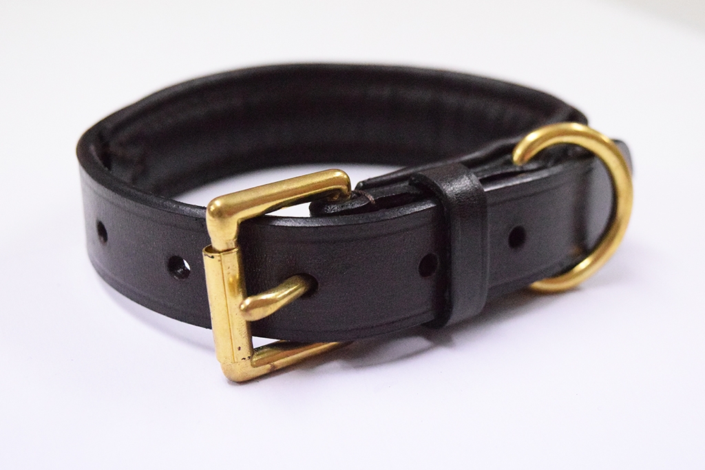 English Leather Dog Collar complete with a personalised brass name plate